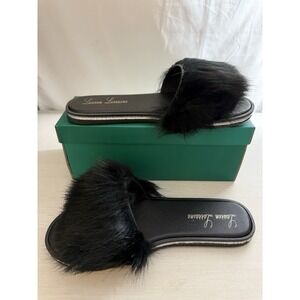 Lauren Lorriane Women Size 11 Fluffy Black Slide Sandals